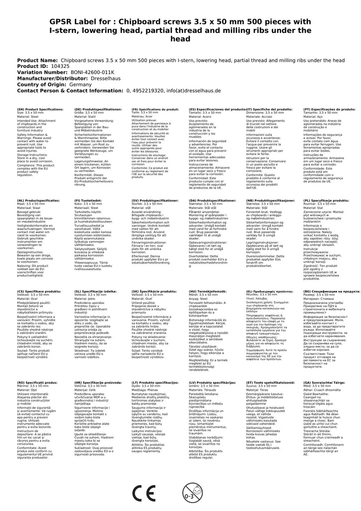 Drevotrieskové skrutky 3,5 x 50 mm 500 kusov s I-hviezdou, zapustenou hlavou, čiastočným závitom a frézovacími rebrami pod hlavou-1