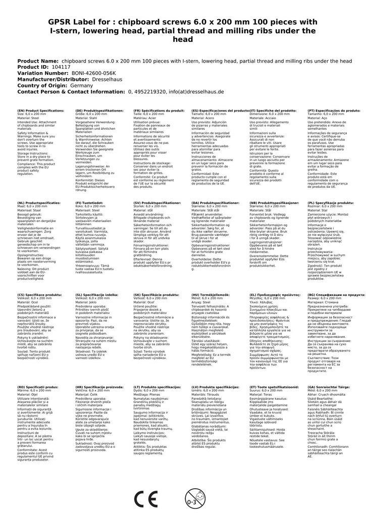 Drevotrieskové skrutky 6,0 x 200 mm 100 kusov s I-hviezdou, zapustenou hlavou, čiastočným závitom a frézovacími rebrami pod hlavou-1