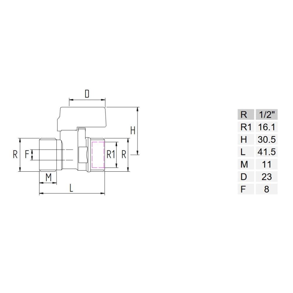 Guľový ventil Mini z mosadze s červenou rukoväťou, 1/2" AG x 1/2" AG-0