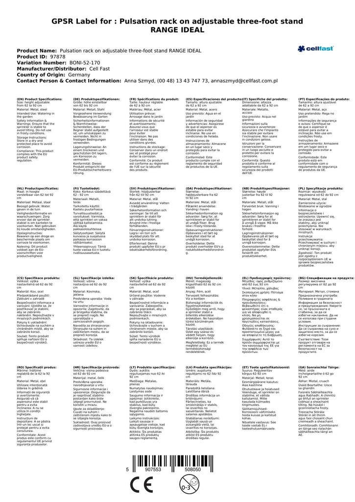 Pulzačný zavlažovač na nastaviteľnom trojnožkovom statíve RANGE IDEAL-2