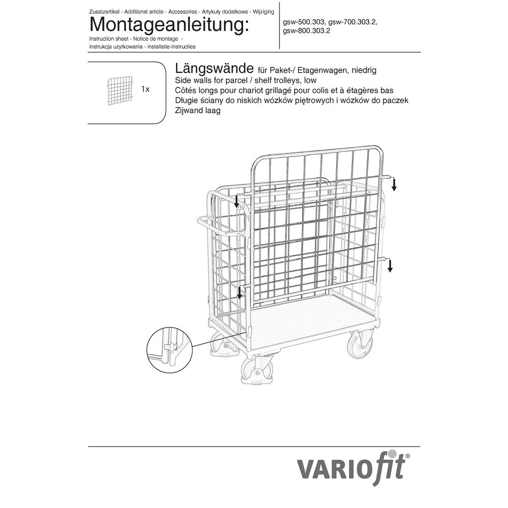 Prídavná mrežová stena pre nízke poschodové vozíky 1000 x 600/700 mm Typ M/L-0