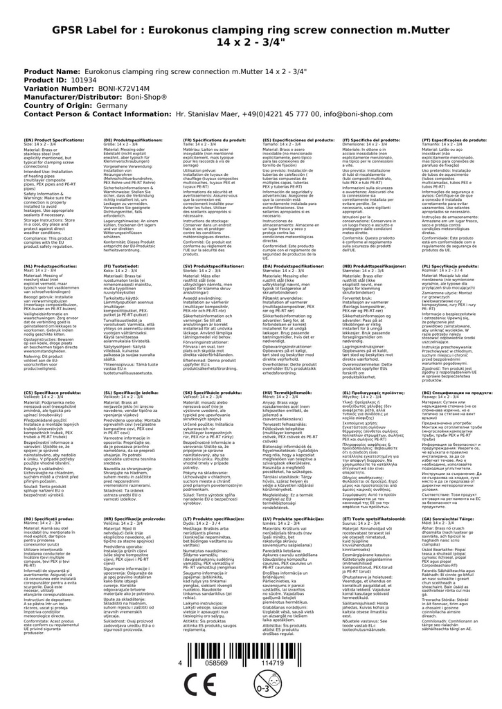 Eurokonus upínacia krúžková spojka s maticou 14 x 2 - 3/4"-2