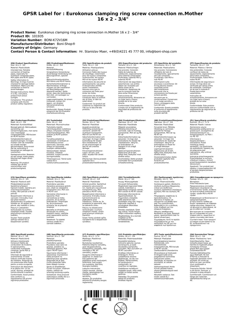 Eurokonus upínacia krúžková spojka s maticou 16 x 2 - 3/4"-2