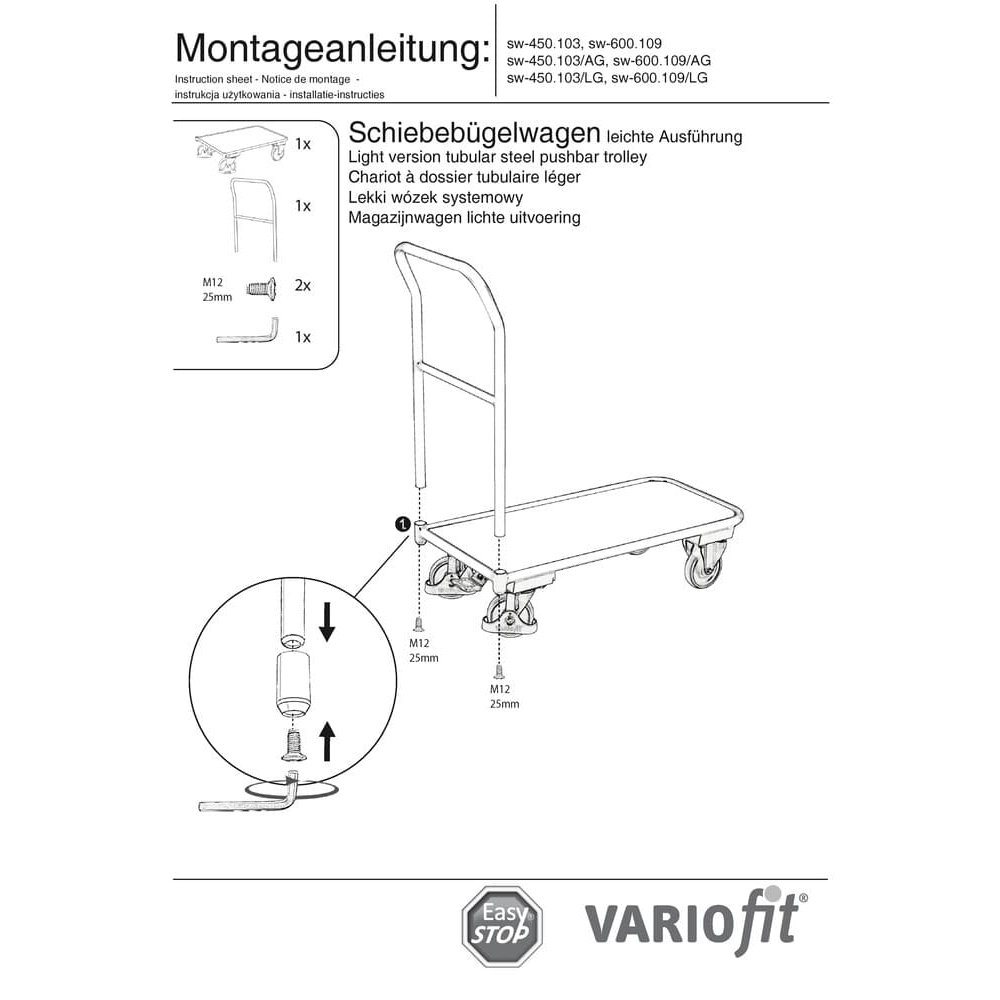 Vozík s posuvnou rukoväťou 200 kg Typ S + EasySTOP-0