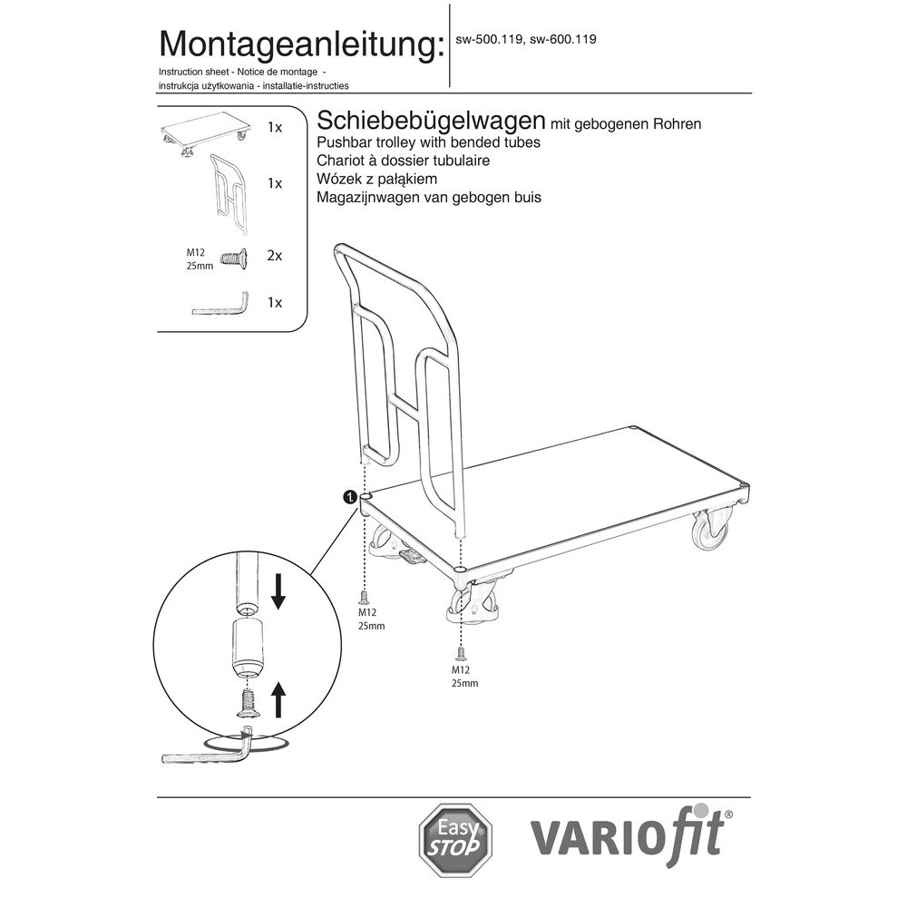 Vozík s tlačnou rukoväťou 250 kg Typ M + EasySTOP-0