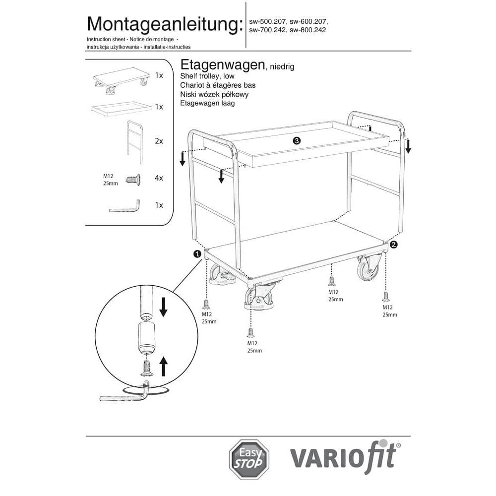 Regálový vozík s 2 podnosmi 250 kg Typ S + EasySTOP-1