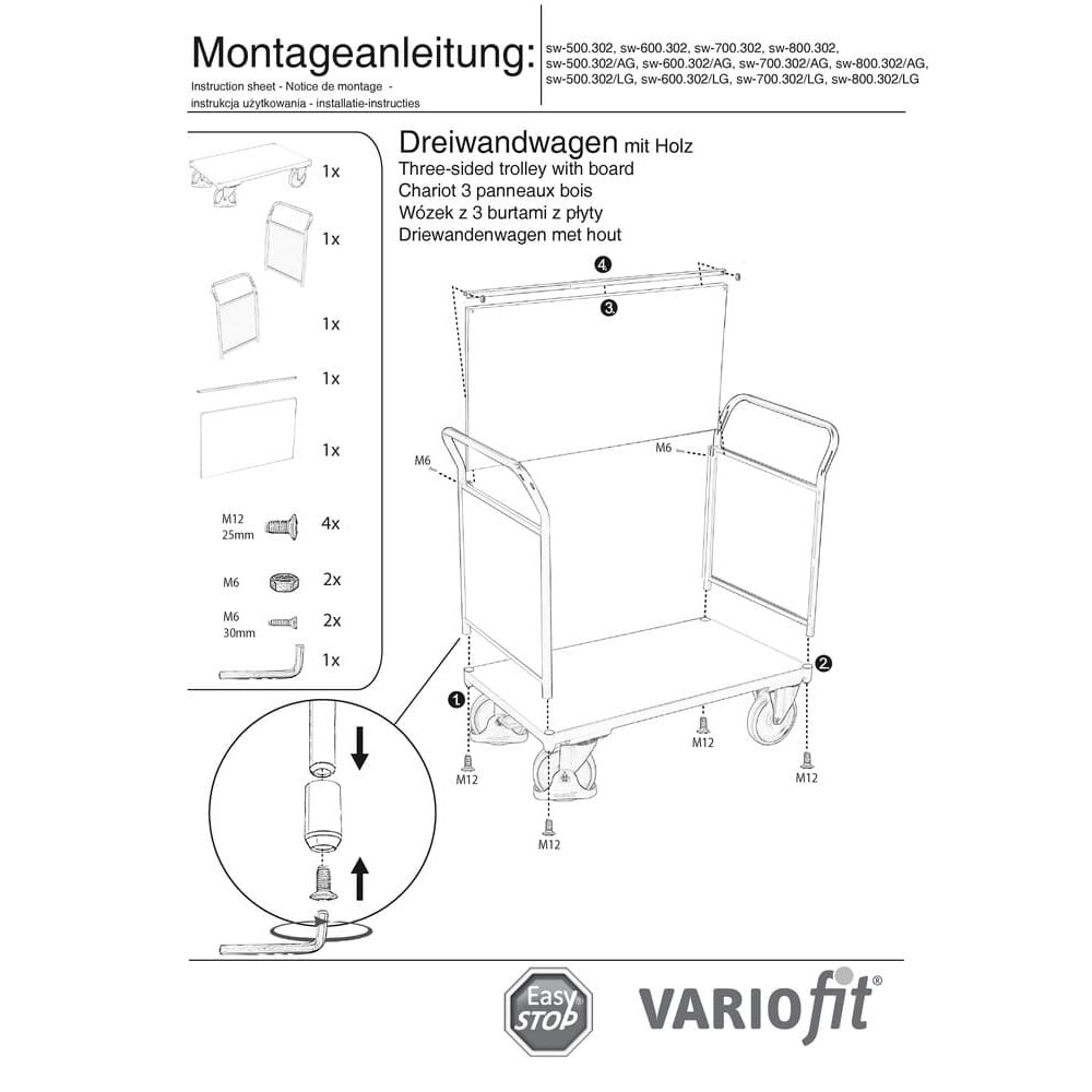 Trojnákladný vozík 400 kg Typ S + EasySTOP-0