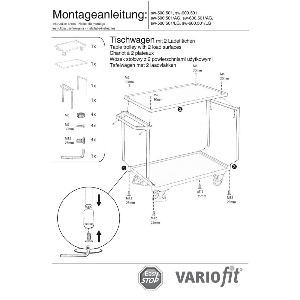 Vozík s plošinou 250 kg s 2 nakladacími plochami Typ M + EasySTOP-0