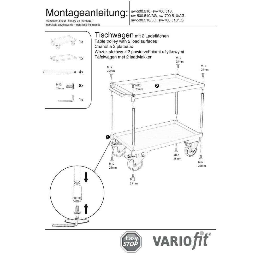 Stolík s dvoma policami, okraj vane vysoký 40 mm + EasySTOP-1