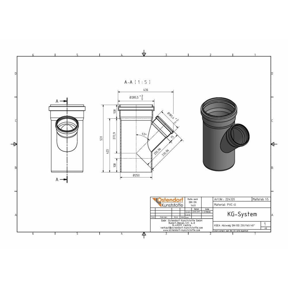 KGEA odbočka DN/OD 250/160 45 stupňov-2