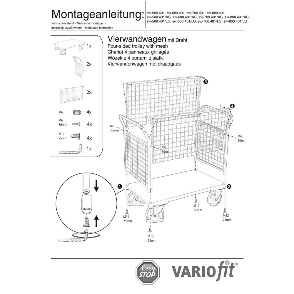 Drôtený vozík so štyrmi stenami 500 kg Typ M + EasySTOP-0