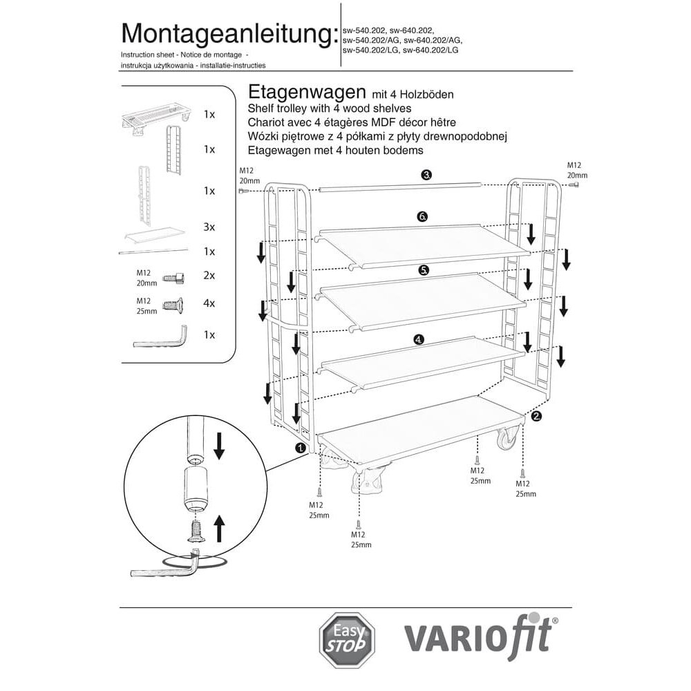 Regálový vozík so 4 policami 400 kg nosnosť Typ L + EasySTOP-0