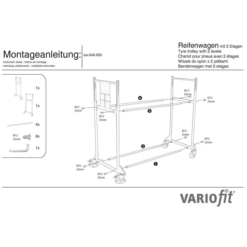 Vozík na pneumatiky 300 kg s 2 poschodiami termoplastická gumená pneumatika 1205 x 780 x 1430 mm-1