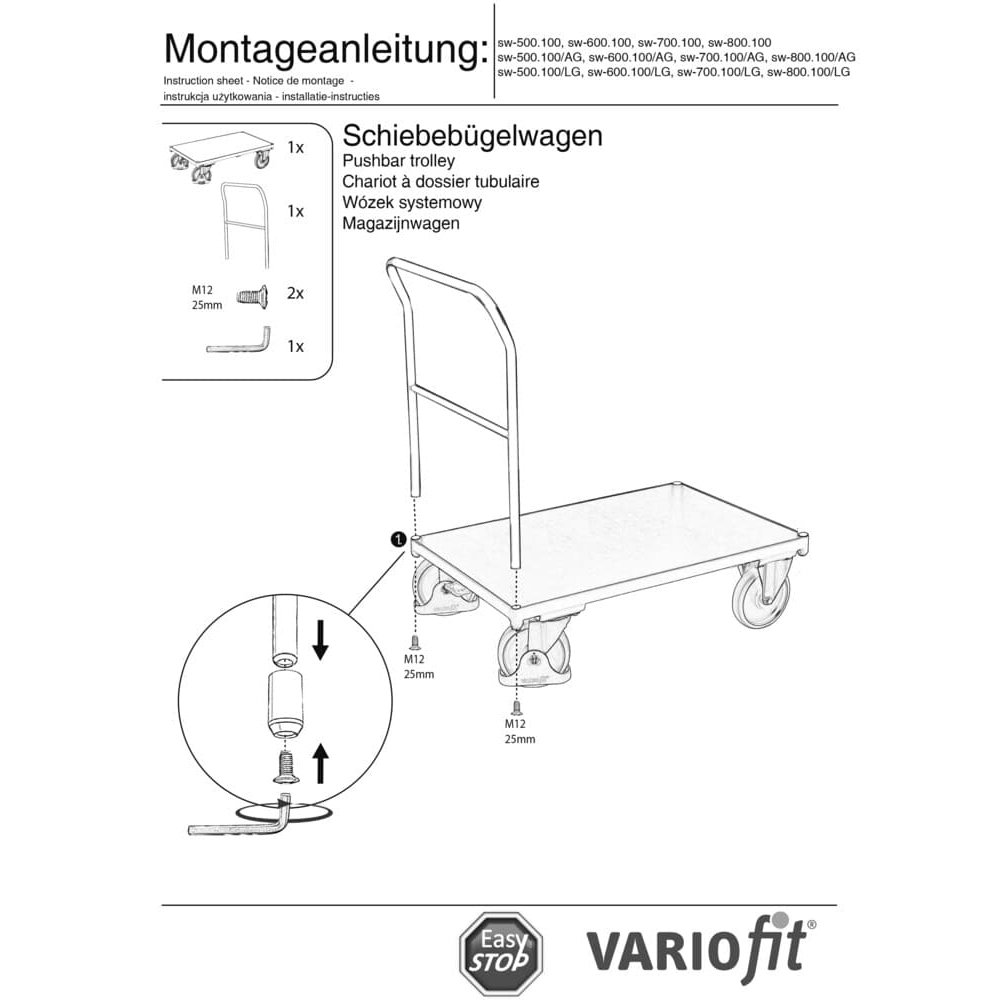 Vozík s tlačnou rukoväťou 500 kg Typ L + EasySTOP-0