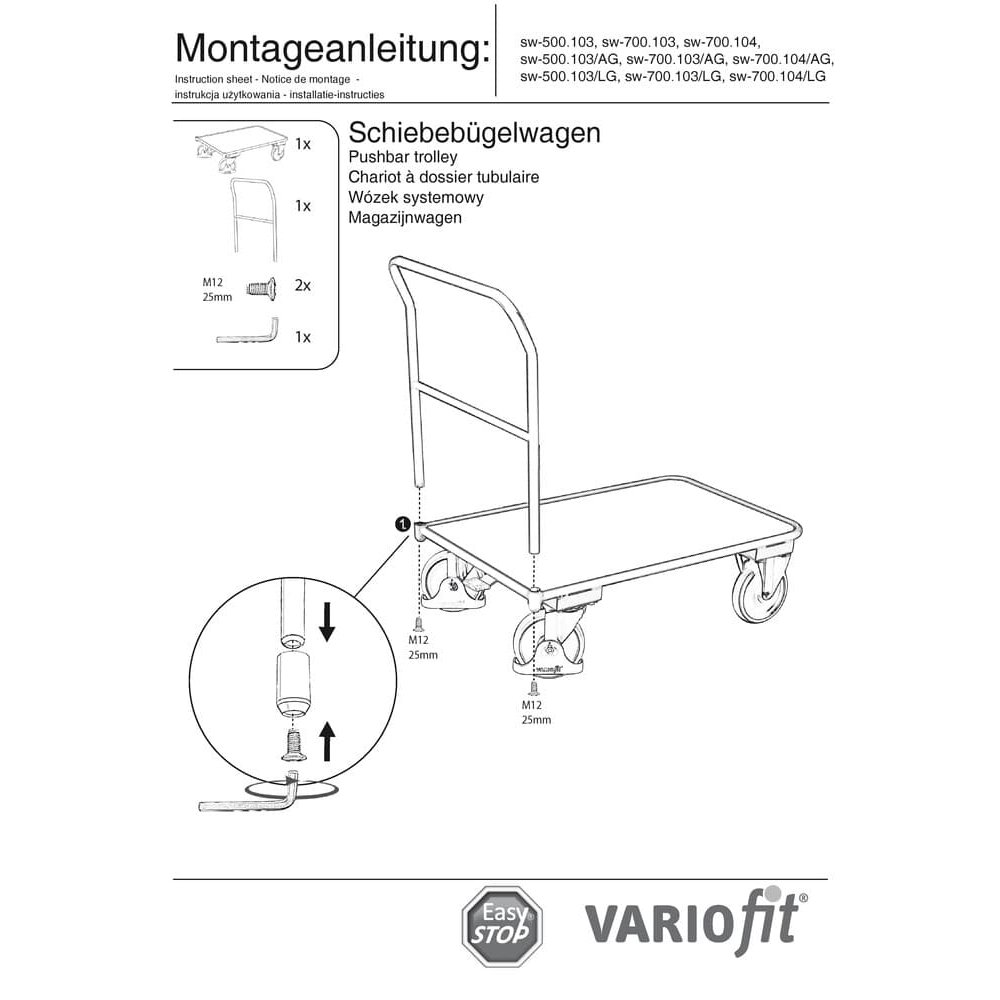 Vozík s posuvnou rukoväťou 400 kg Typ M + EasySTOP-0