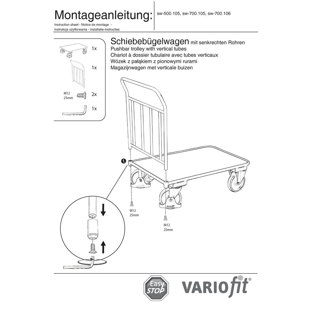 Vozík so sklápacou rukoväťou 400 kg 4 zvislé rúry Typ L + EasySTOP-0