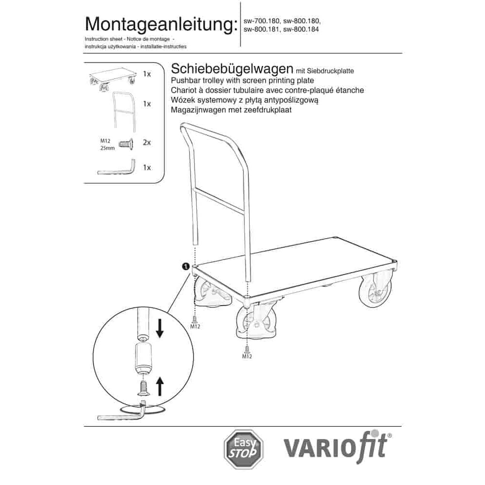 Vozík s posúvacou rukoväťou 1000 kg Typ S + EasySTOP-0