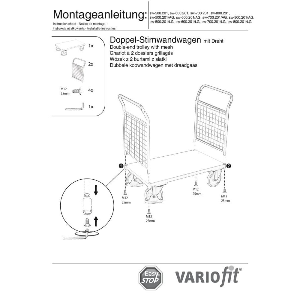 Dvojitý mriežkovaný čelný vozík 500 kg Typ L + EasySTOP-0