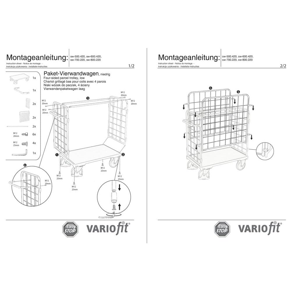 Balíkový vozík so štyrmi stenami nízky Typ L + EasySTOP-1