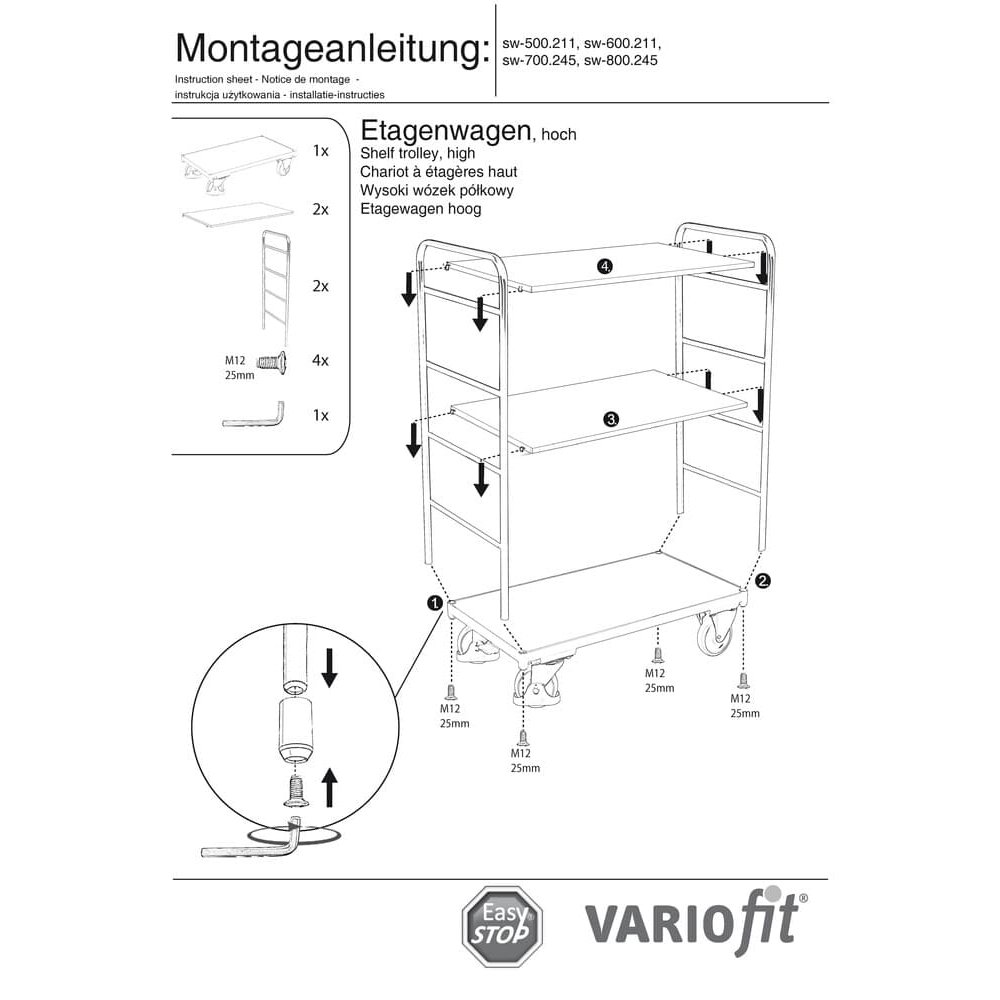 Vysoký regálový vozík 5 políc 250 kg nosnosť Typ L + EasySTOP-1