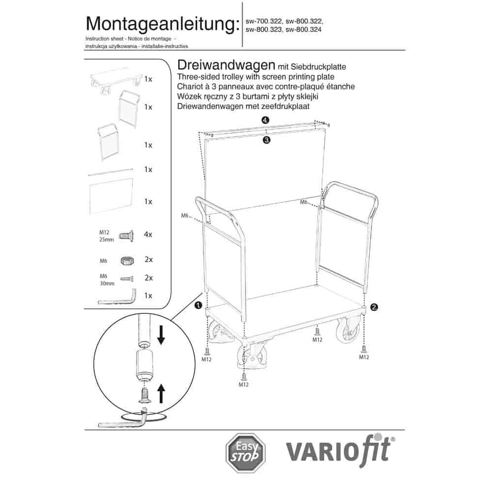 Trojstranný vozík 1000 kg typ S + EasySTOP-0