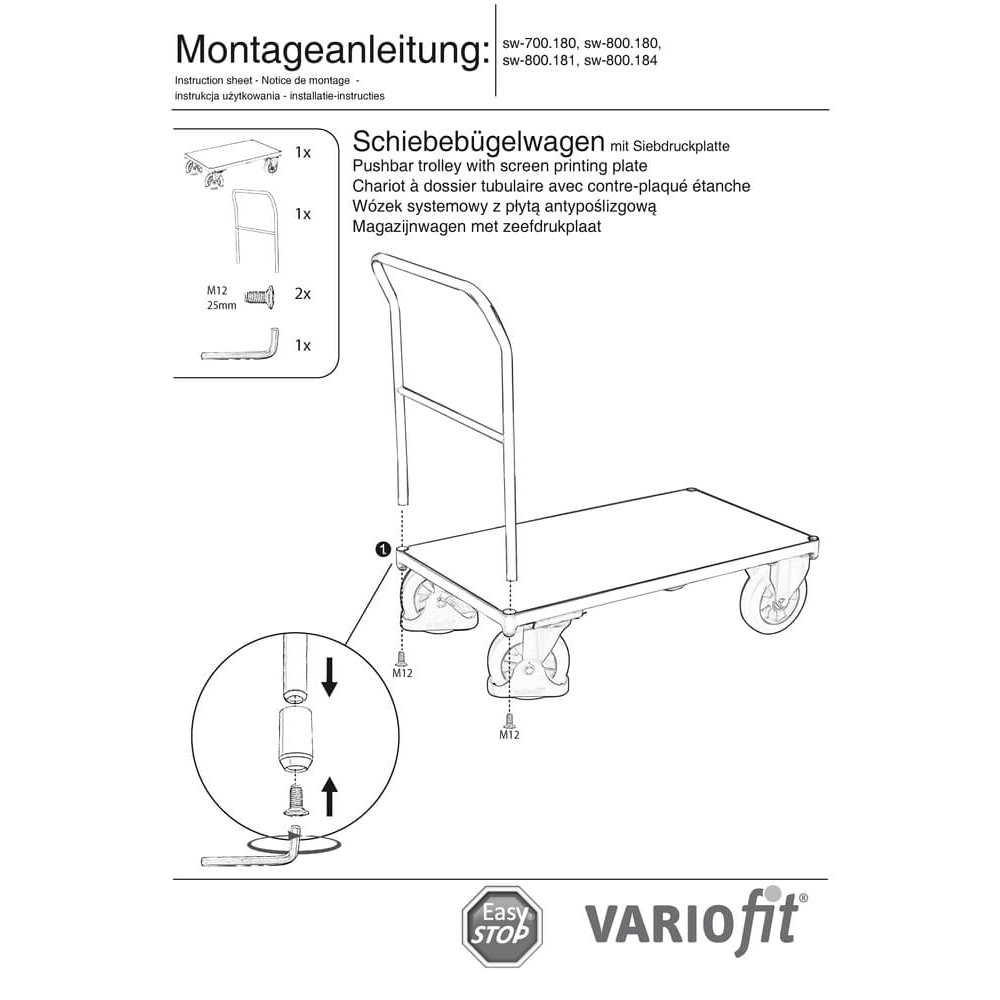 Vozík s tlačnou rukoväťou 1000 kg Typ L + EasySTOP-0