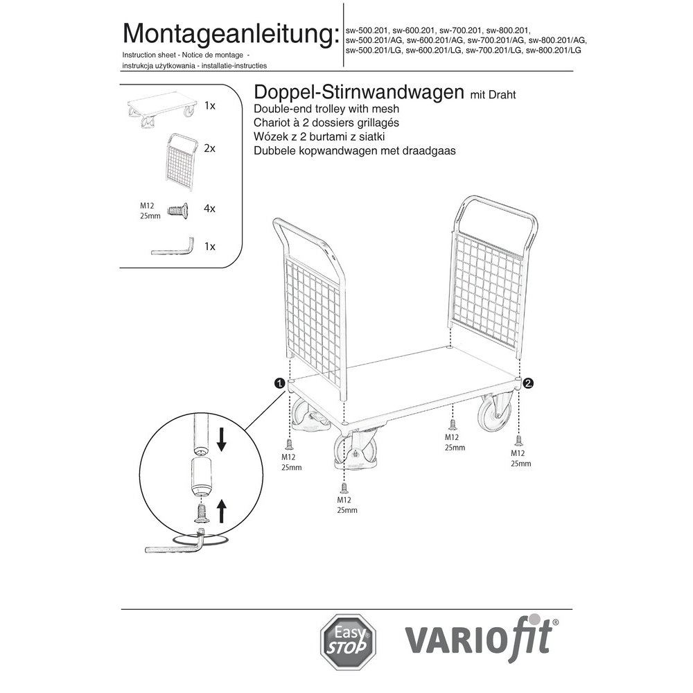 Dvojitý mrežový predný vozík 500 kg Typ XL + EasySTOP-0