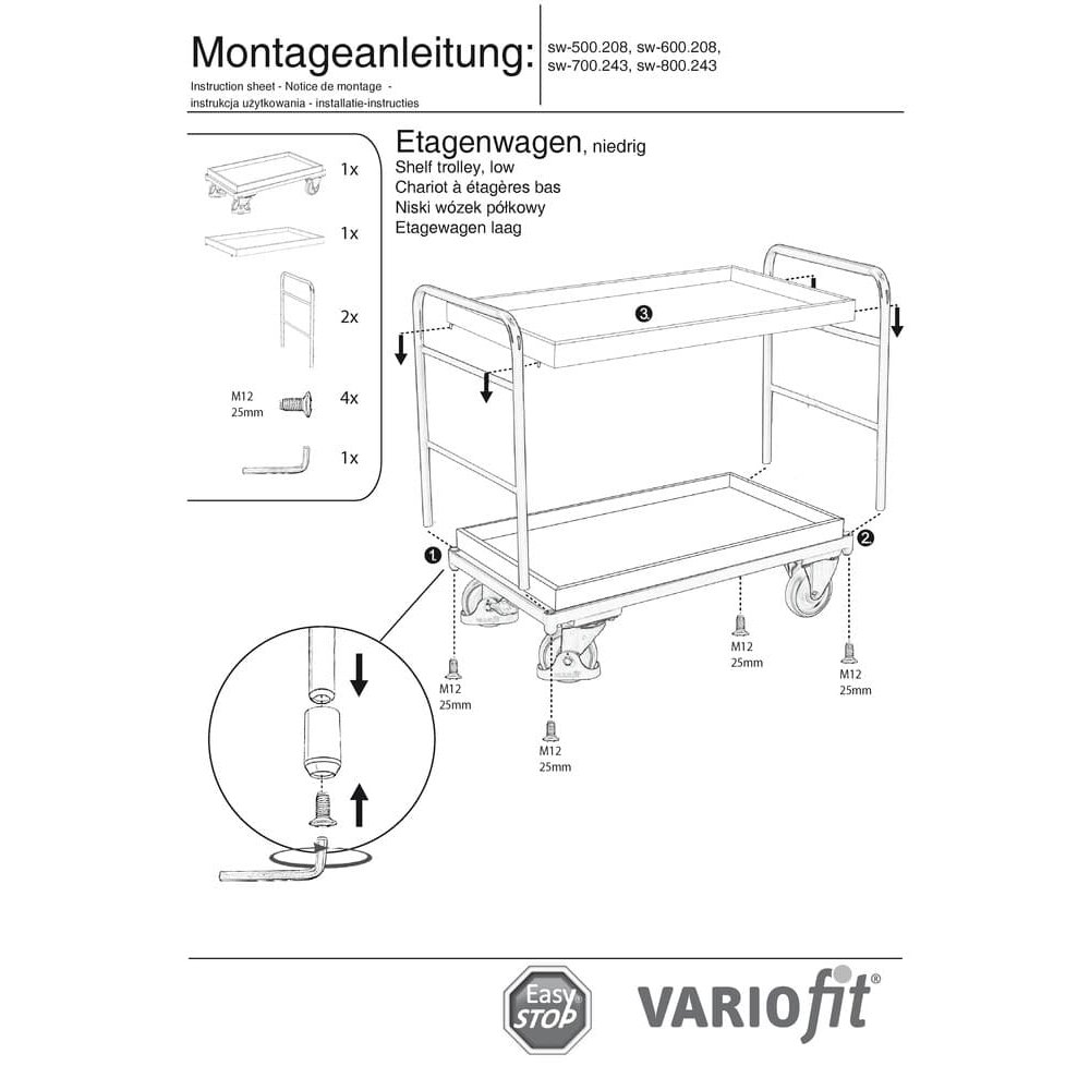 Vozík na poschodia s 2 táckami 250 kg nosnosť Typ XL + EasySTOP-1