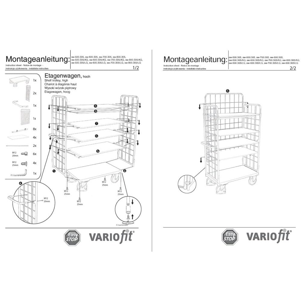 Balíkový trojstenový vozík vysoký s 5 policami 500 kg Typ XL + EasySTOP-0