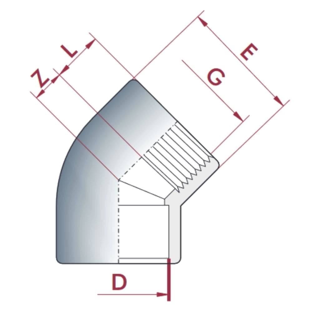 PVC-U 45° koleno objímka x IG 25 mm x 3/4" PN10-0