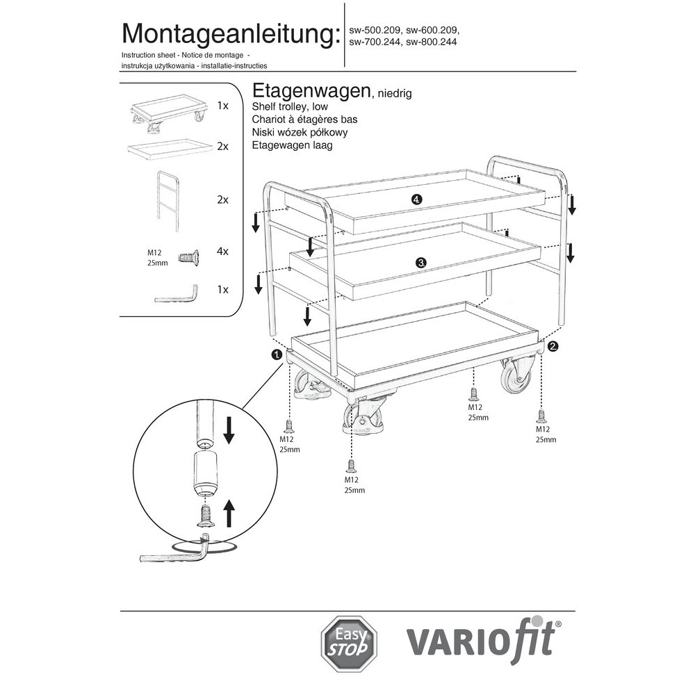 Poschodový vozík s 3 táckami 250 kg Typ M + EasySTOP-1