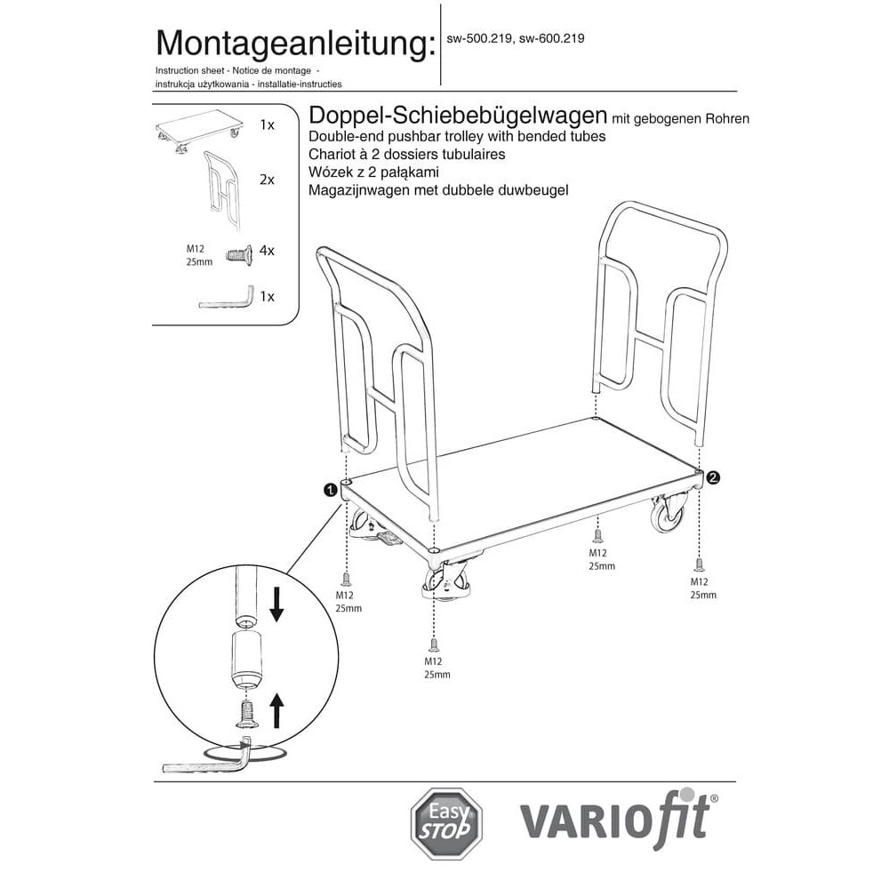 Dvojitý vozík s držadlom 250 kg Typ L + EasySTOP-0