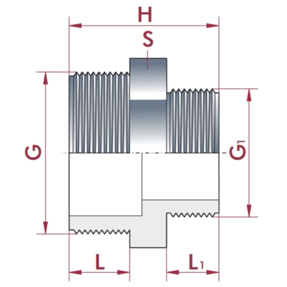 PVC - U redukovaná dvojitá vsuvka AG 2 1/2" x 1 1/2"-0