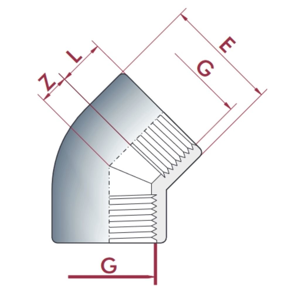 PVC-U 45° koleno IG 1 1/2" PN10-0