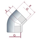 PVC-U 45° koleno IG 1 1/2" PN10-0