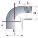 PVC-U 90° koleno zásuvka x vonkajší závit 63 mm x 2" PN10-0