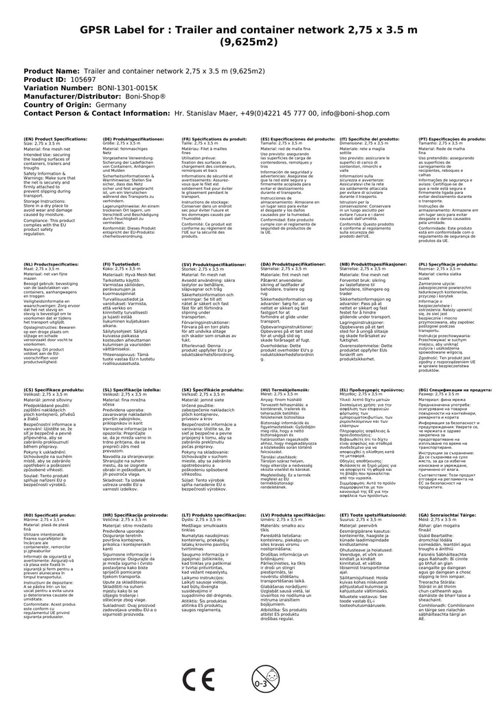 Sieť na prívesy a kontajnery PE-monofilová tkanina 2, 75 x 3, 5 m (9, 625m²)-1