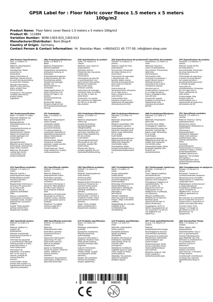 Pôdna textília Krycia plachta 1,5 metra x 5 metrov 100g/m²-2