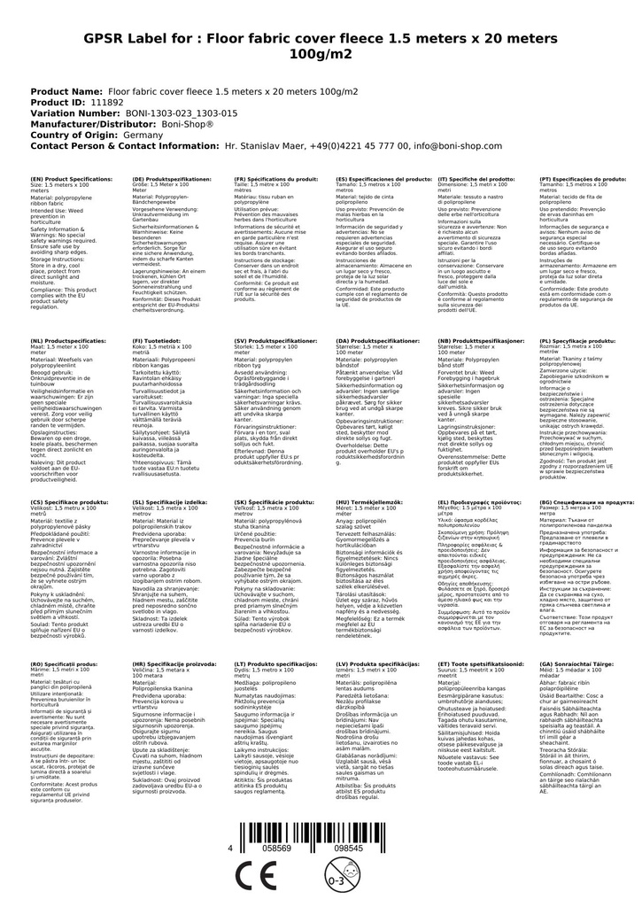 Pôdna textília Krycia plachta 1,5 metra x 20 metrov 100g/m²-2