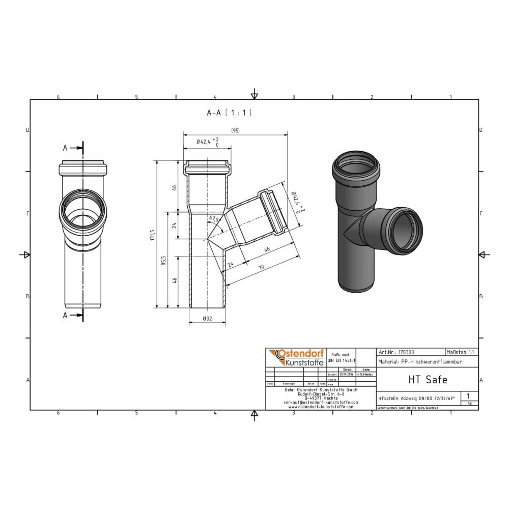 HTsafeEA odbočka DN/OD 32/32 67 stupňov-1