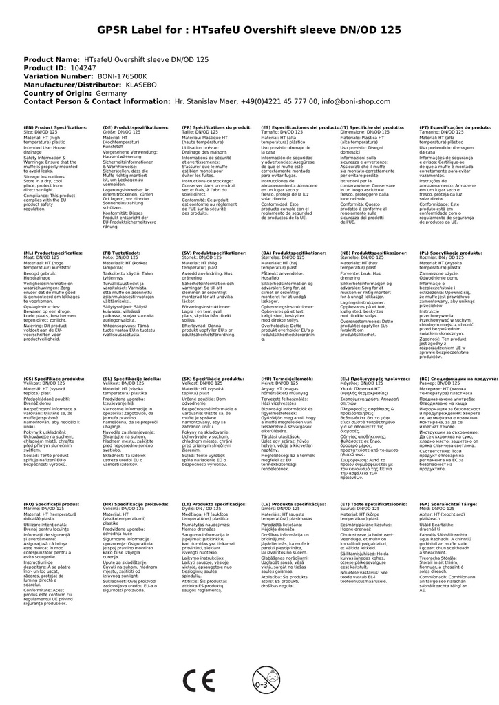 HTsafeU prechodová objímka DN/OD 125-2