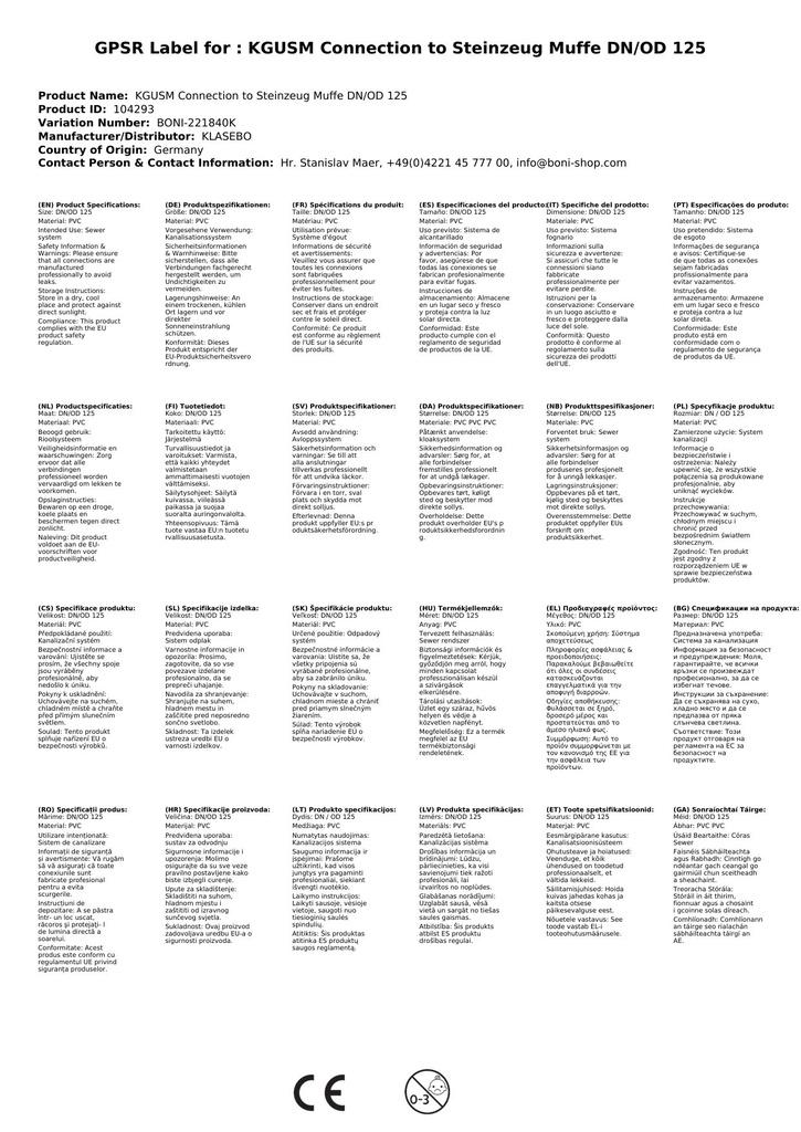 KGUSM pripojenie na kameninovú hrdlovú rúru DN/OD 125-3