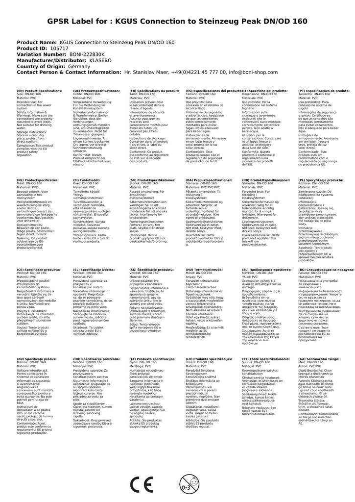 KGUS pripojenie na kameninové hroty DN/OD 160-3