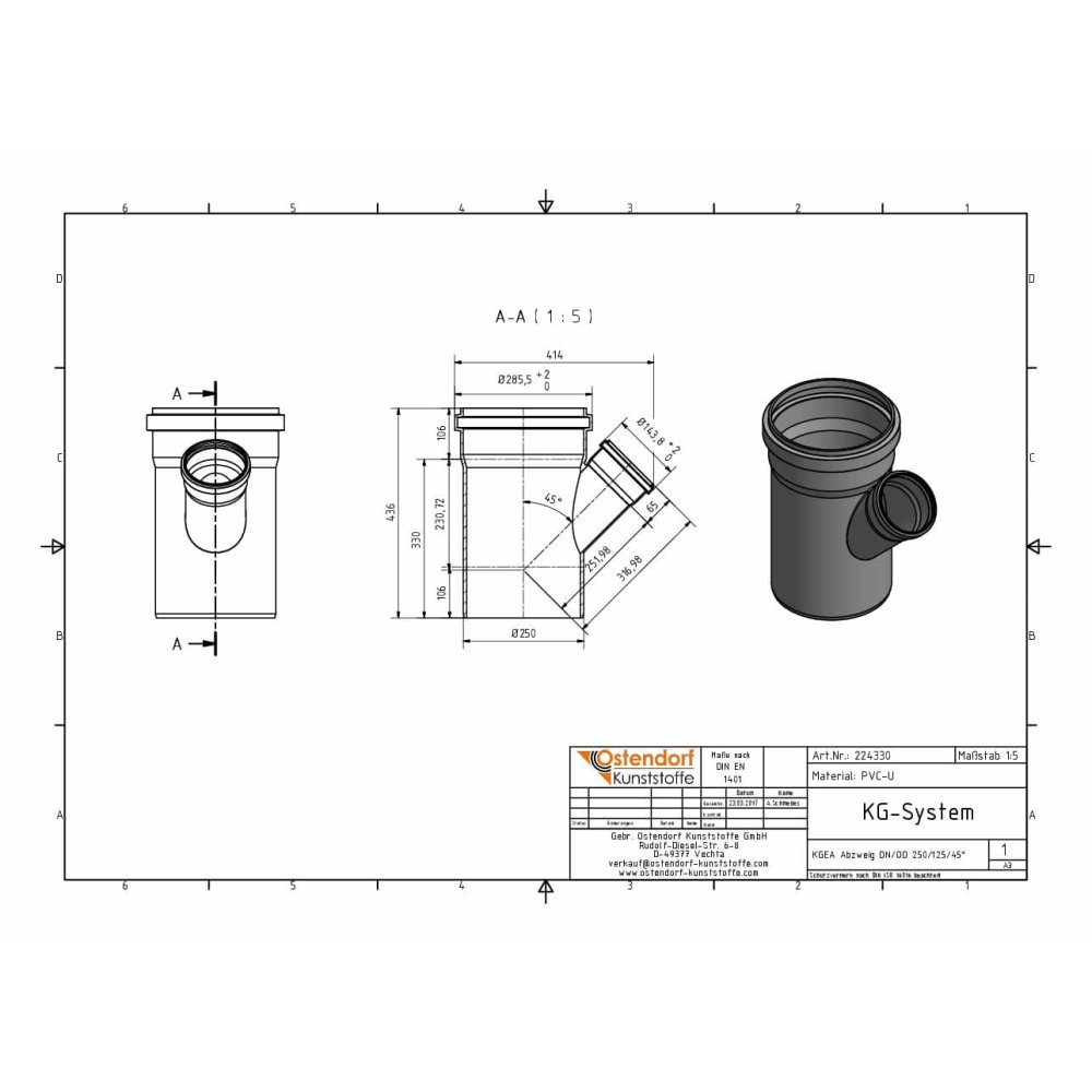 KGEA odbočka DN/OD 250/125 45 stupňov-1