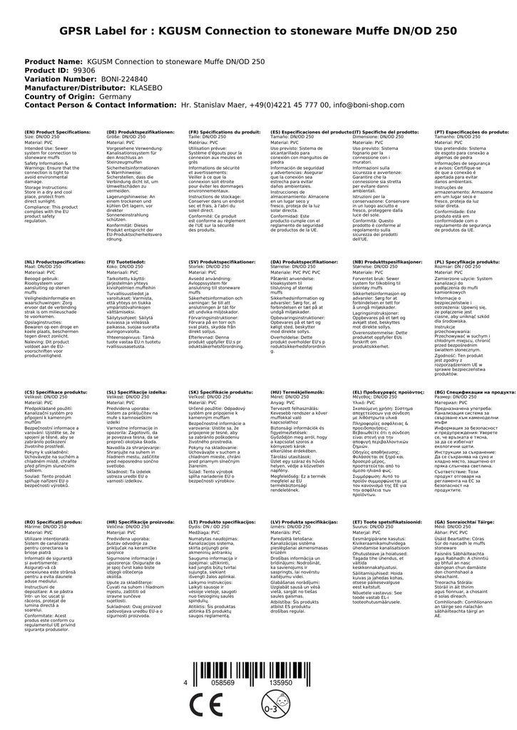 KGUSM pripojenie na kameninovú hrdlovú rúru DN/OD 250-2