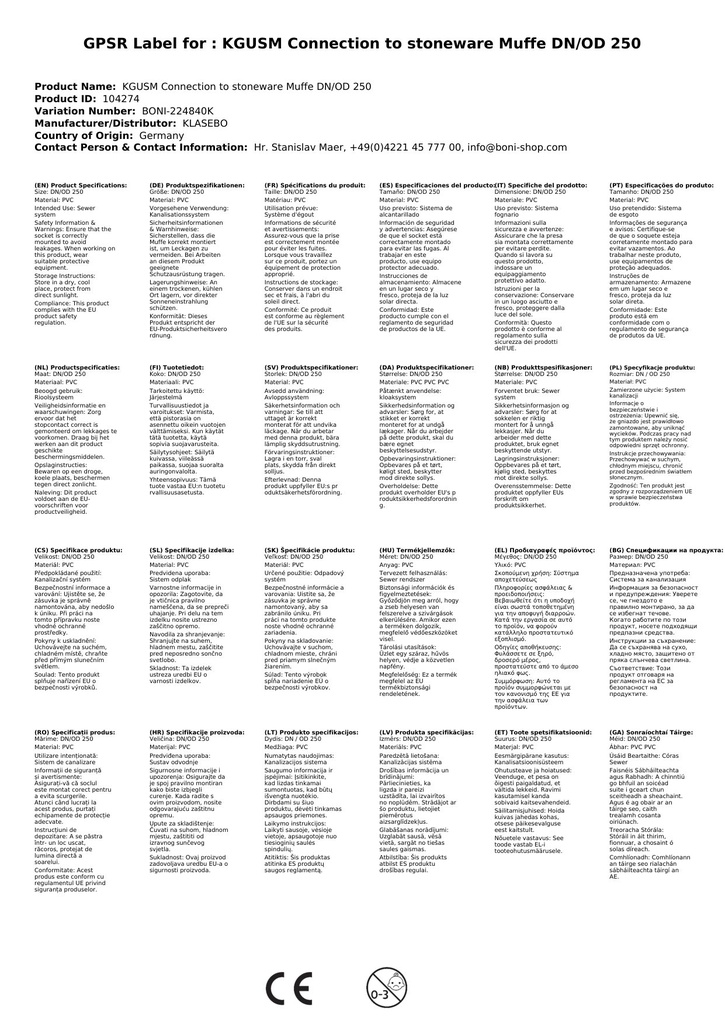 KGUSM pripojenie na kameninovú hrdlovú rúru DN/OD 250-2