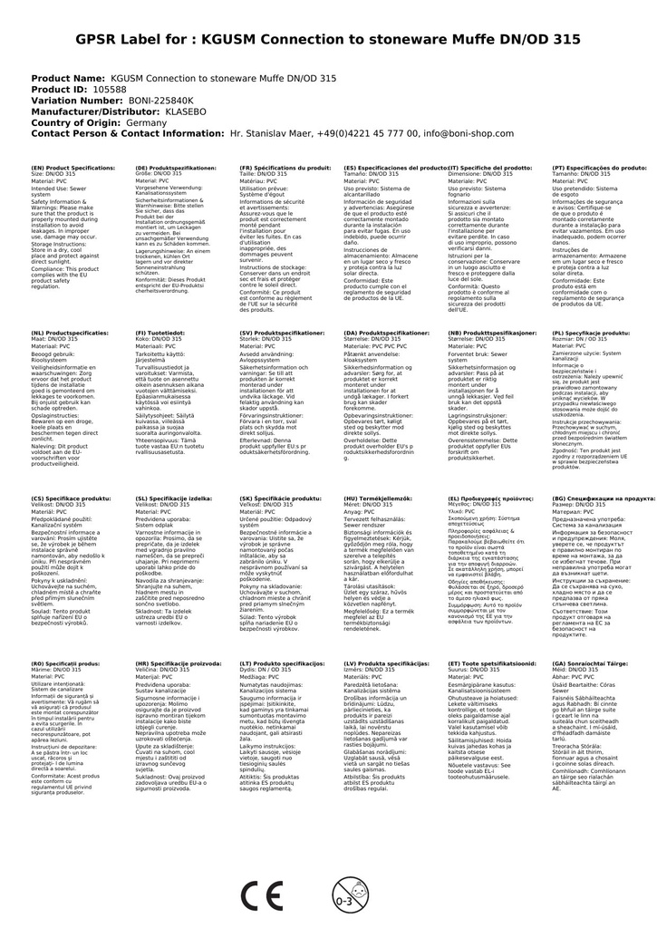 KGUSM pripojenie na kameninovú hrdlovú rúru DN/OD 315-2