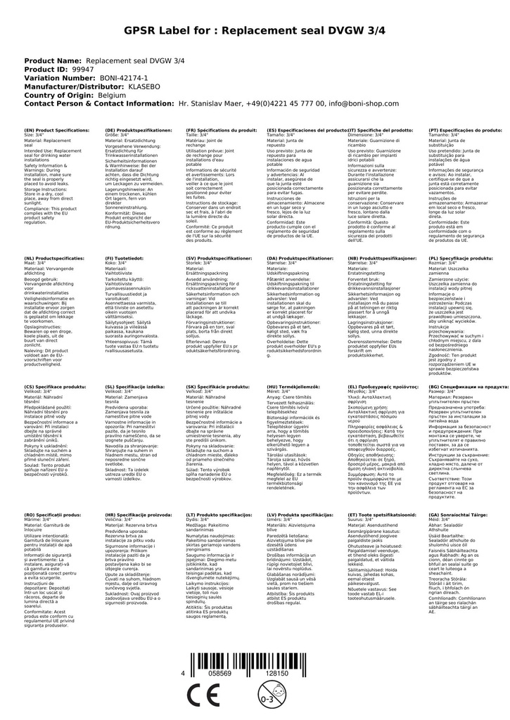 Náhradné tesnenie DVGW 3/4"-1