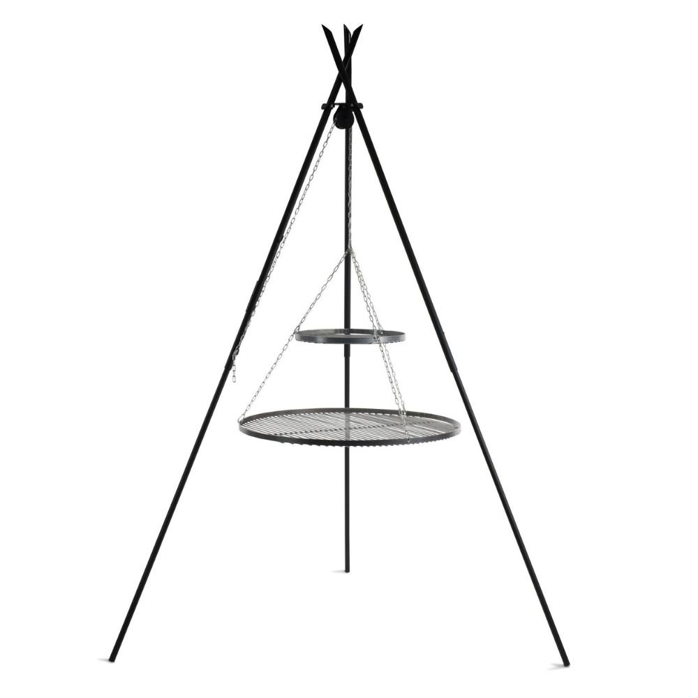 Otočný gril „TIPI“ 210 cm + dvojitý rošt 70 cm a 40 cm z prírodnej ocele