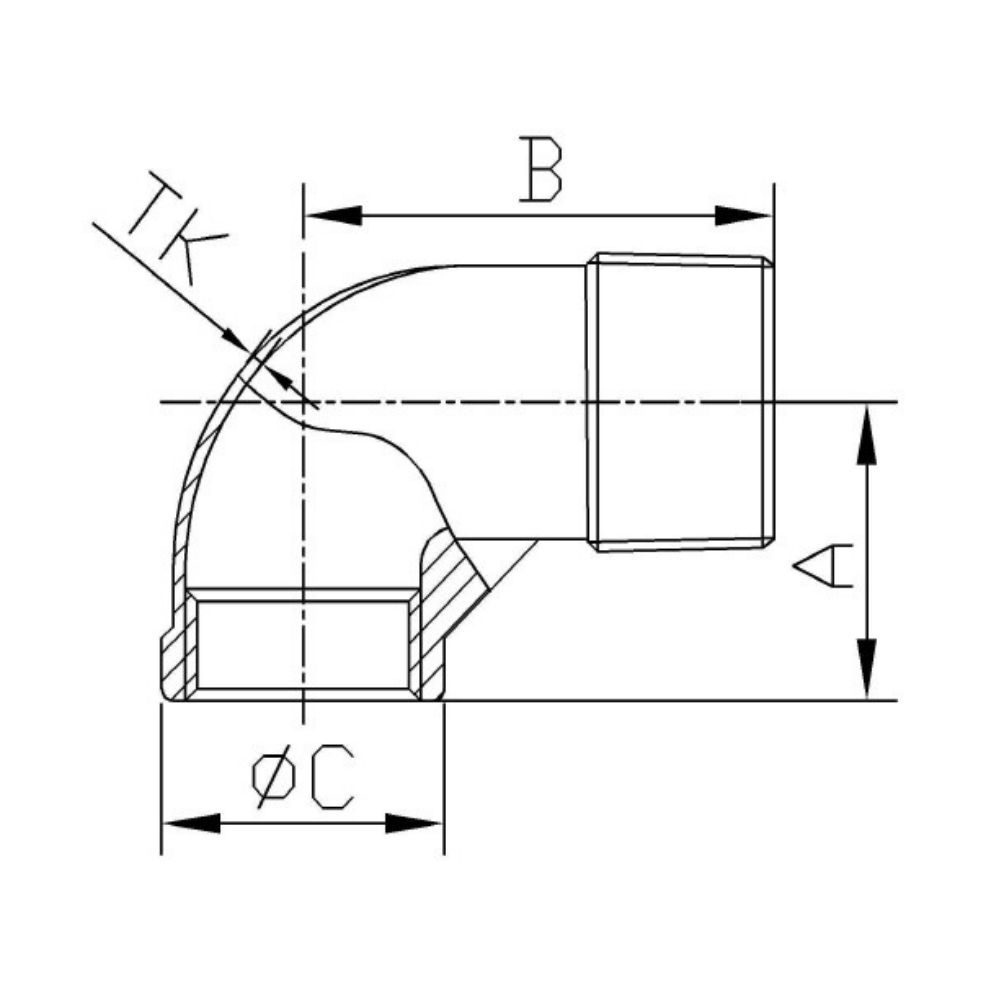 Závitová tvarovka z nehrdzavejúcej ocele uhol 90° 1 1/2" IG x 1 1/2" AG-1